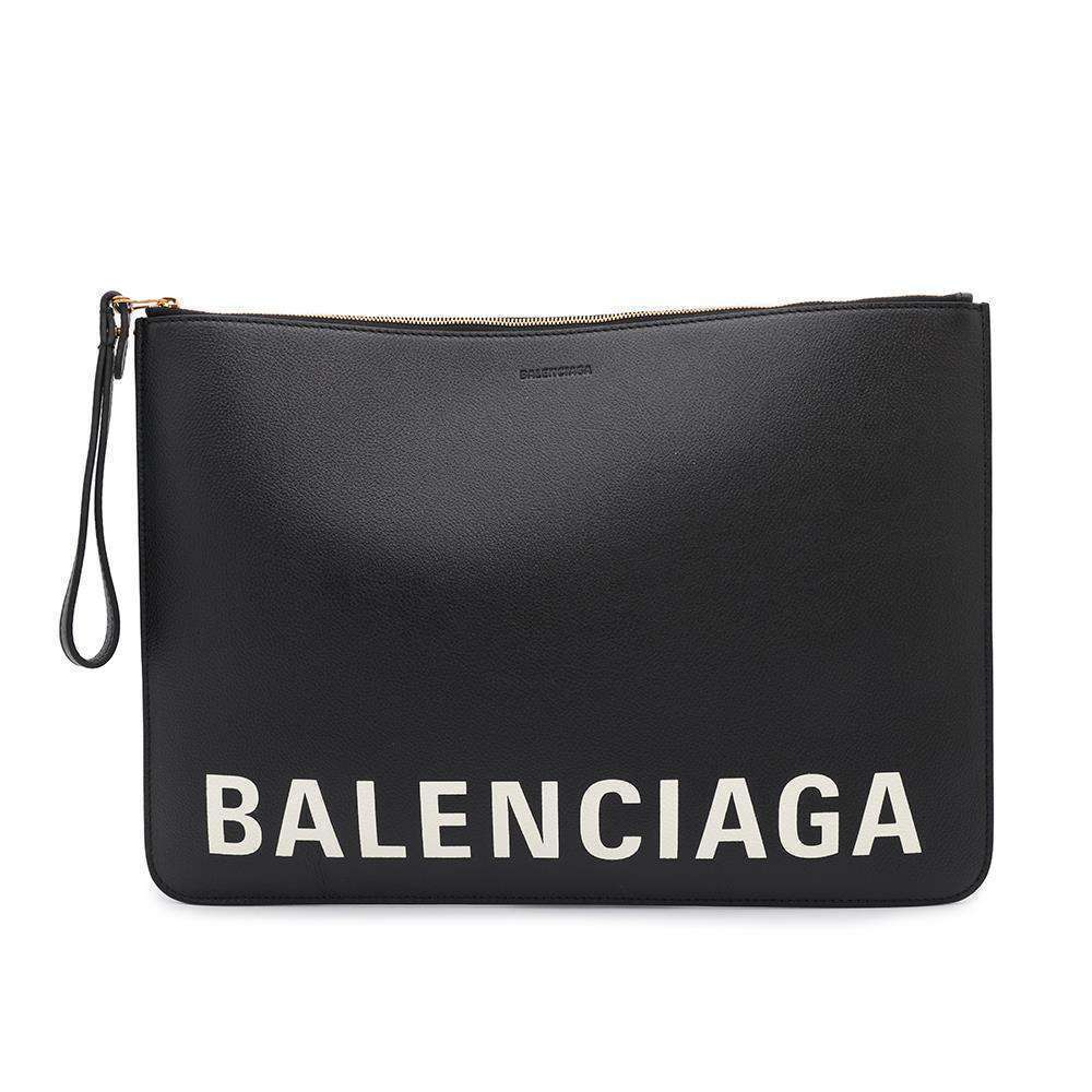 Balenciaga Clutch Bag Logo Leather Black